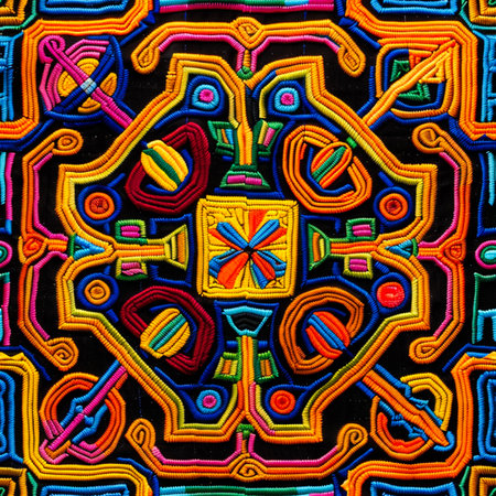 Seamless patterns of a colorful quilt showcasing a mesmerizing geometric pattern. for include textiles, fabrics, clothing, wallpaper, wrapping paper, surface design.の素材