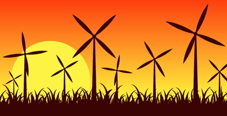 silhouette turbine and clean energyのイラスト素材