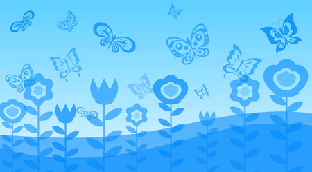 butterfly in garden and flowerのイラスト素材