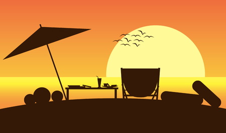 holiday on beach and sunsetのイラスト素材