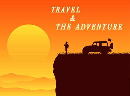 silhouette man and adventure on  holidayのイラスト素材