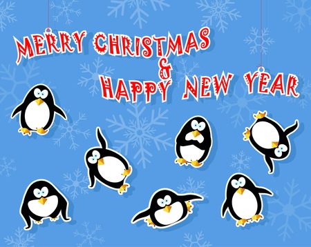 greeting card with penguin and snowのイラスト素材