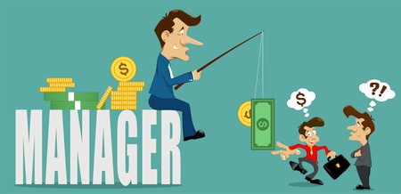 businessman manager with deceive,money and coinsのイラスト素材