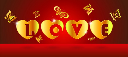 alphabet love in heart gold and butterflyのイラスト素材