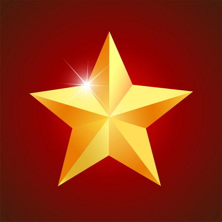 An illustration vector star for decorative background and celebration party christmas,golden star bright shiny float isolated on red backgroundのイラスト素材
