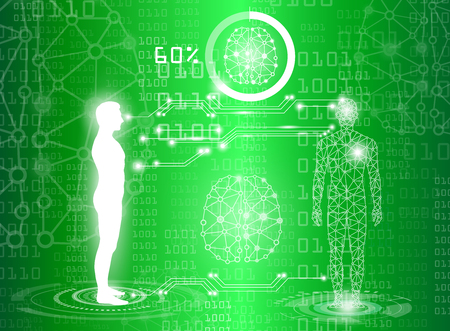 An abstract background technology concept in green light with human body image.のイラスト素材