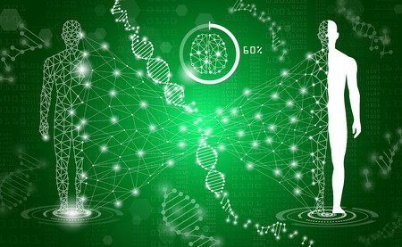 abstract background technology concept in green light,human body heal,technology modern medical science in future and global international medical with tests analysis clone DNA humanのイラスト素材