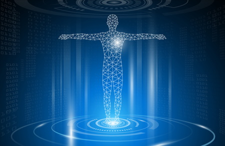 abstract background technology concept in blue light,brain and human body heal ,technology modern...