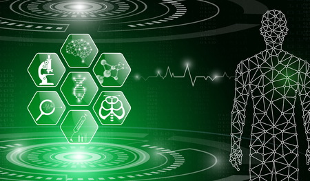 abstract background technology concept in green light,human body heal,technology modern medical science in future and global international medical with tests analysis clone DNA humanのイラスト素材