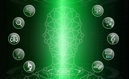 abstract background technology concept in green light,human body heal,technology modern medical science in future and global international medical with tests analysis clone DNA humanのイラスト素材