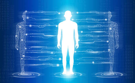abstract background technology concept in blue light,brain and human body heal ,technology modern medical science in future and global international medical with tests analysis clone DNA humanの写真素材