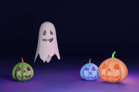 3D illustration blue background,festival halloween concept,full moon on dark night with many...