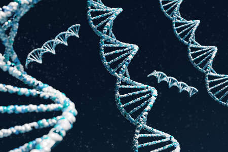 3D illustration blue background,DNA gene helix spiral molecule structure,technology modern medical...
