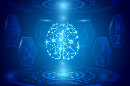 abstract background technology concept in blue light,brain and human body heal ,technology modern...