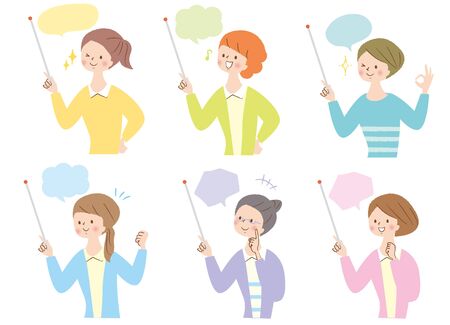 Explain young woman facial expression setのイラスト素材