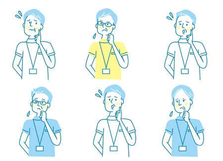 Troubled Senior Men White Robe Setのイラスト素材