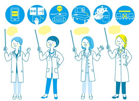 Doctor Nurse Manipulator White White Young Woman Facial Expression Setのイラスト素材