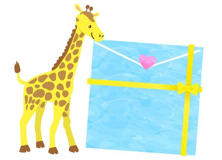 Cute giraffe with letters and presentsのイラスト素材