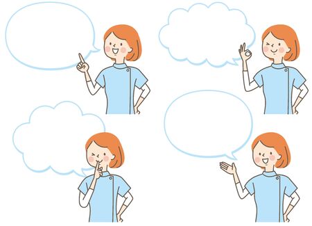 Facial expression variations and balloons of cute female physiotherapistのイラスト素材