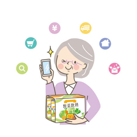 Senior woman who bought a drink onlineのイラスト素材