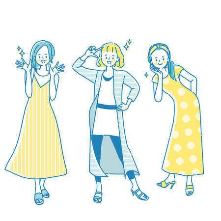 Illustration of cute pose of smiling young womanのイラスト素材