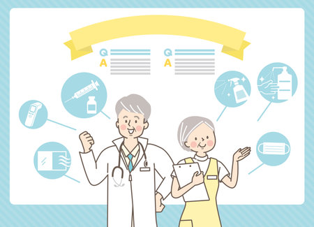 Energetic senior medical professional and medical icon with arms crossedのイラスト素材