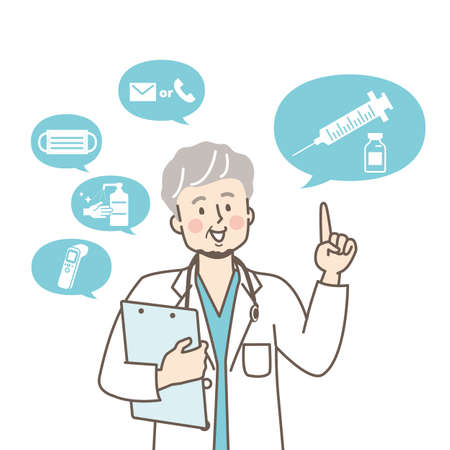 A smiling medical professional man explaining the vaccineのイラスト素材