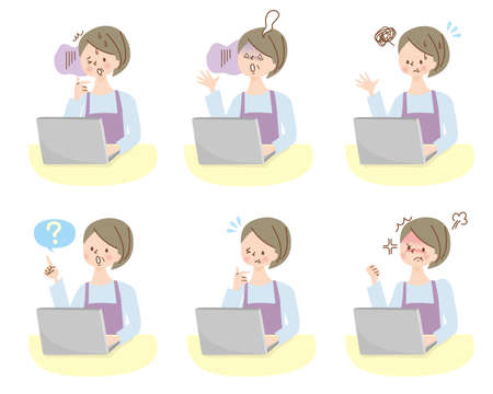 Middle-aged woman operating a smartphone Negative facial expression setのイラスト素材