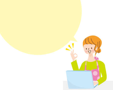 A smiling young woman operating a computerのイラスト素材