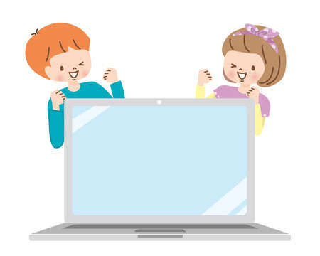 Laptop with kids posing gutsyのイラスト素材