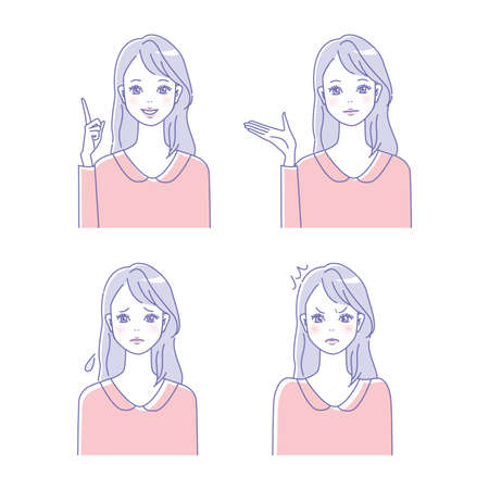 Beautiful female facial expression set illustration materialのイラスト素材