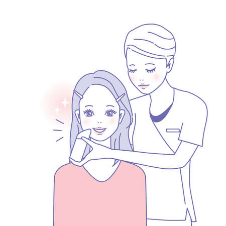 A young woman undergoing a skin diagnosis from an estheticianのイラスト素材