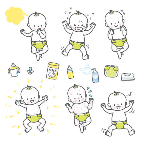 Baby facial expression illustration material set whole bodyのイラスト素材