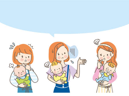 Grumpy baby and troubled momのイラスト素材