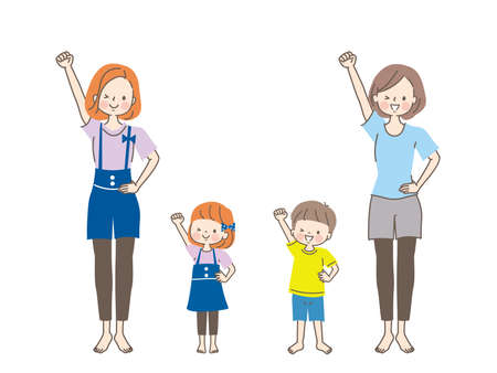 Parent and child pose with smile Stock Illustrationのイラスト素材
