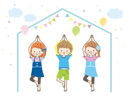 Men and Women Doing Yoga Illustration Setのイラスト素材