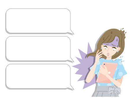 A woman who looks at a message on a tablet and gets a white eyeのイラスト素材