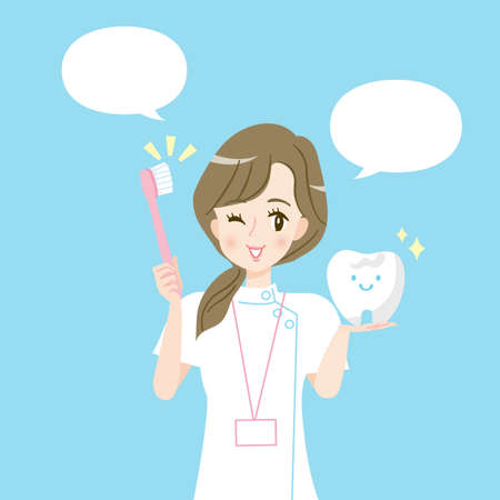 Illustration material of a dental assistant who teaches teeth brushingのイラスト素材