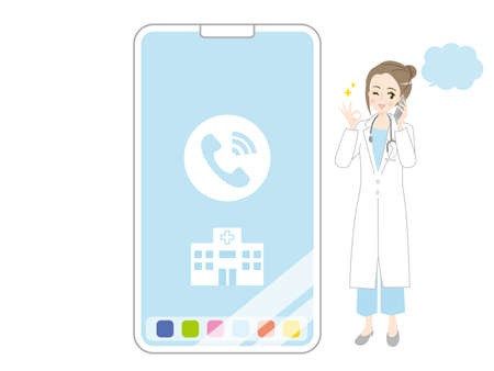 Doctors who respond to consultations with smartphones and illustration materials of smartphonesのイラスト素材