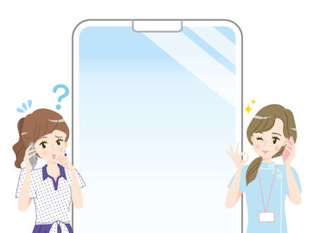 A doctor who consults with a young woman who consults with a smartphoneのイラスト素材