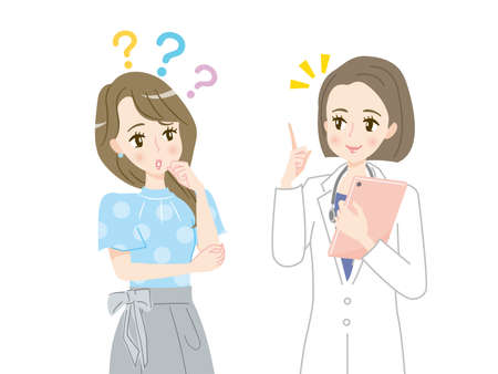 Illustration material of a young woman consulting a female doctorのイラスト素材