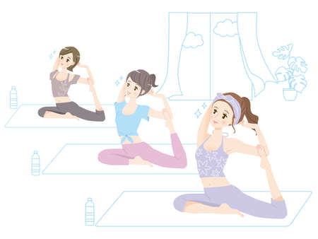 Set of illustration materials for young women practicing yogaのイラスト素材