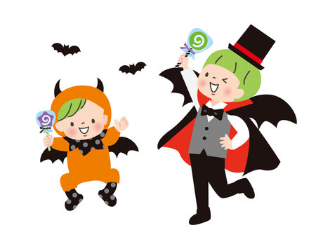 Boys in cute costumes on Halloweenのイラスト素材