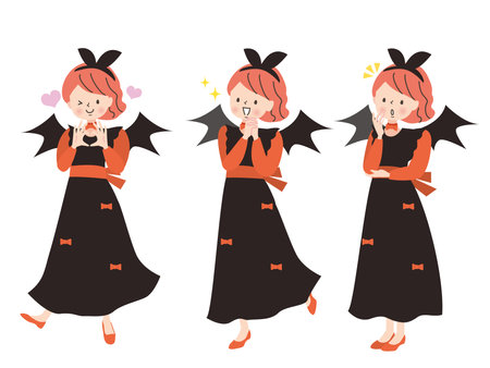 Facial expression set of a woman dressed as Dracula on Halloweenのイラスト素材