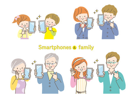 Three generations of smiling family showing smartphone screenのイラスト素材