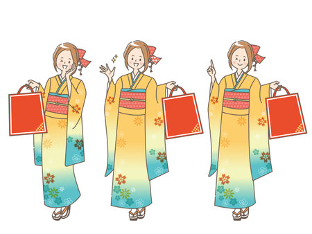 Illustration set of woman shopping at first sale saleのイラスト素材