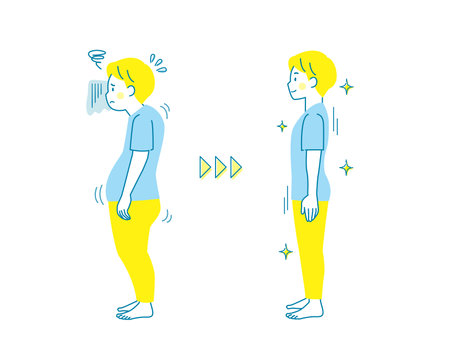 Comparison of correct and bad postureのイラスト素材