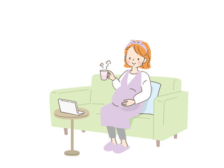 Pregnant woman relaxing on sofaのイラスト素材