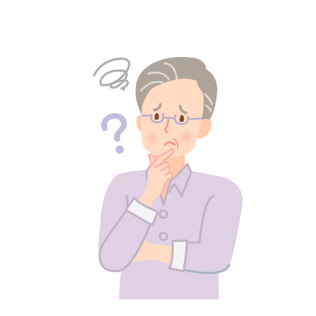 Senior man thinking, troubled expression illustrationのイラスト素材