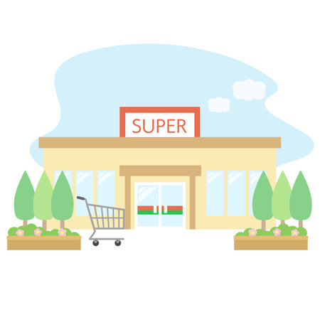 Supermarket exterior illustration materialのイラスト素材